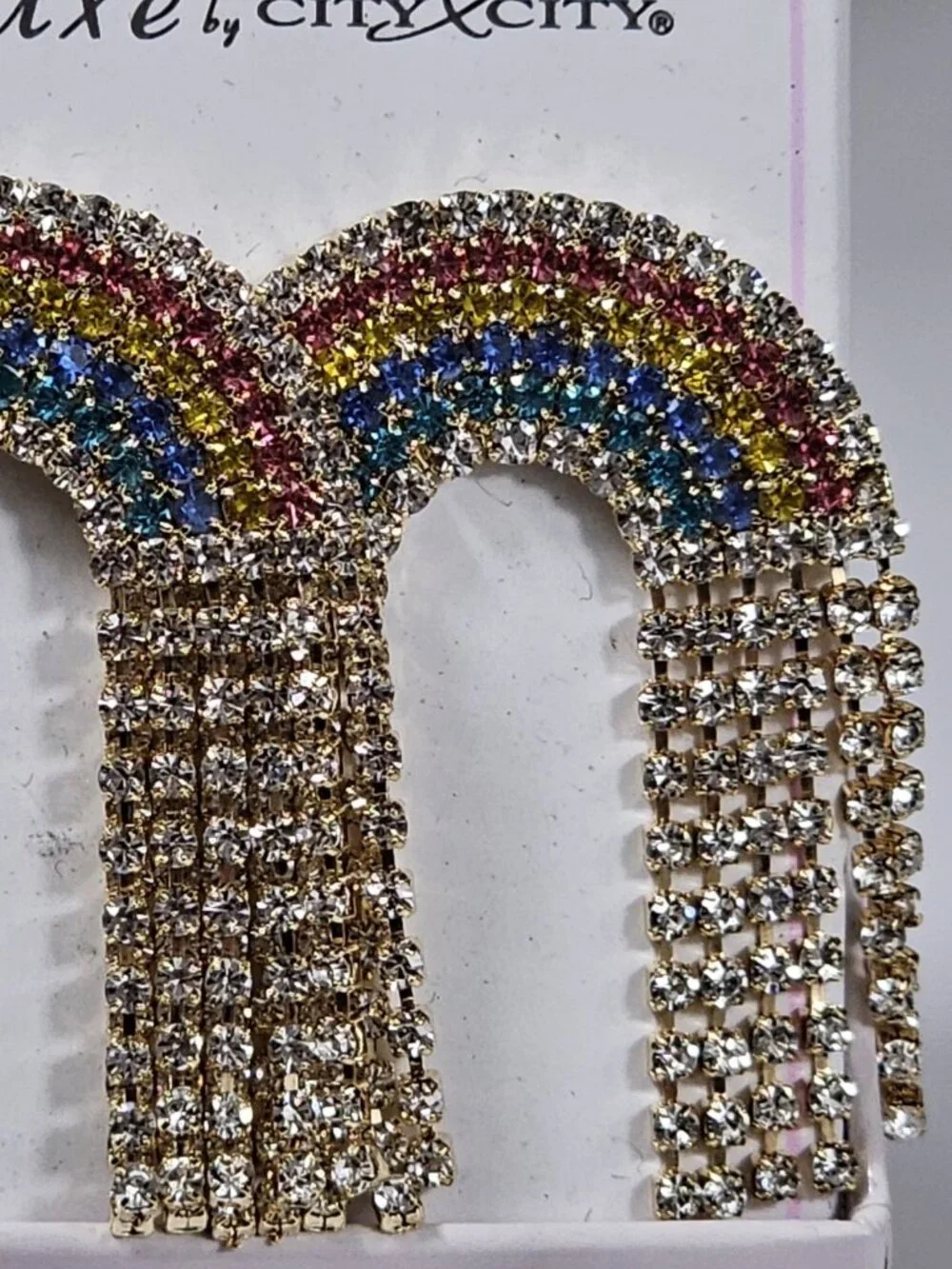 Luxe by City x City Rainbow Rhinestone Dangle Earrings Statement piece Jewelry